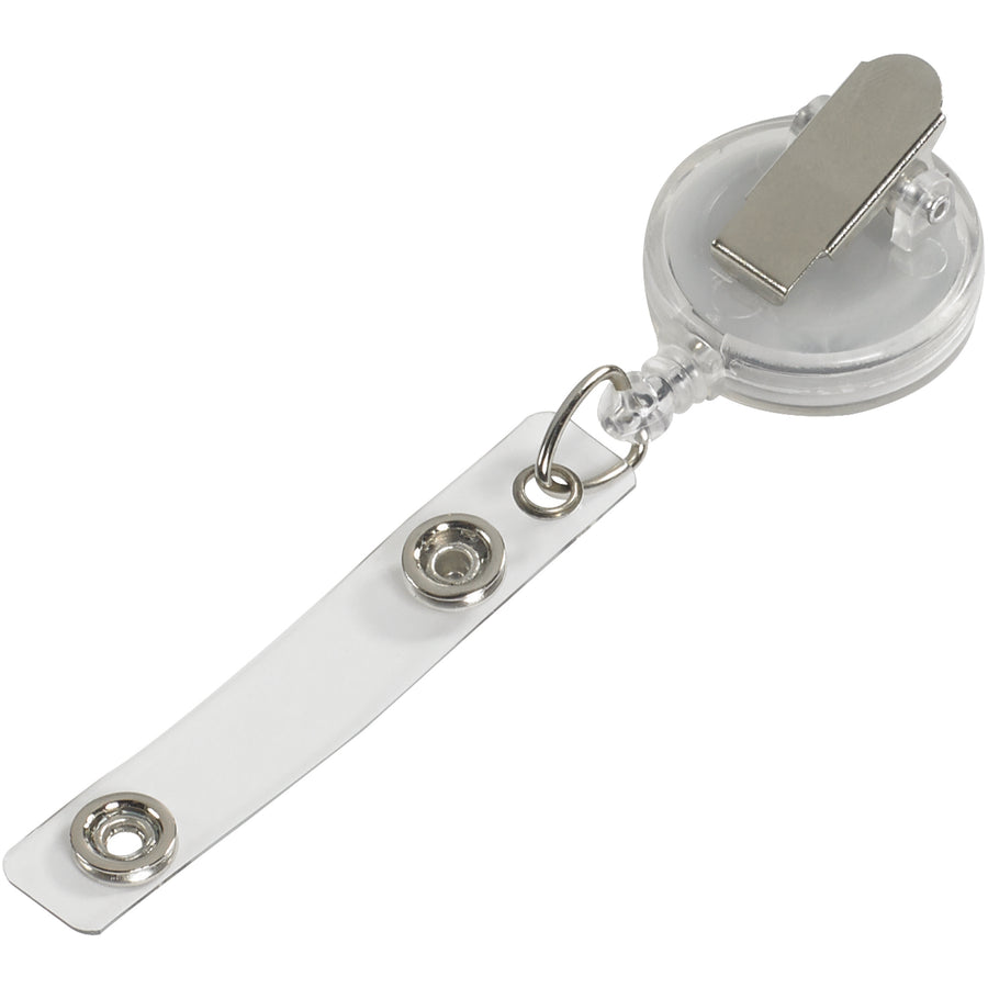 Protect employee clothing while maintaining quick badge access with these 36" clear nylon retractable lanyards. Each case includes 12 units with durable steel spring clips and vinyl snap-on straps for secure attachment. Ideal for security, healthcare, and corporate facilities requiring compliant badge management.