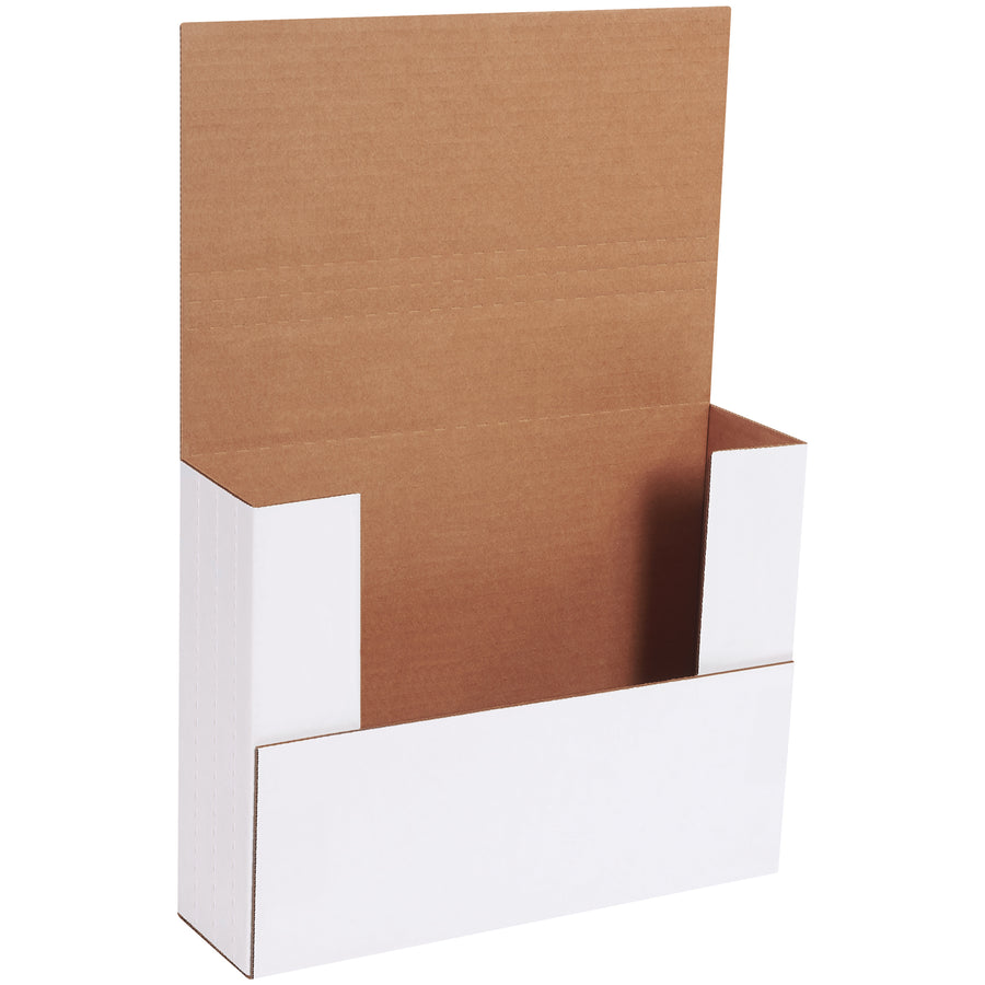 Professional-grade 11x8.5x3 white corrugated mailers designed for e-commerce brands shipping flat items like prints and documents. Multi-depth score lines enable custom folding for flexible packing depths‚place product, fold sides, seal with tape. Crush-resistant ECT-32-B construction protects contents while maintaining a polished, branded appearance. Sold as a bundle of 50.