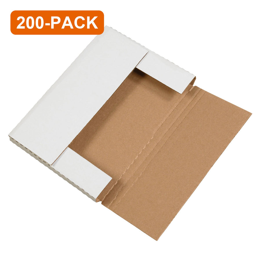 12 1/8 x 9 1/8 x 1 in White Corrugated Easy-Fold Mailers, 200-Pack (4 Bundles of 50)