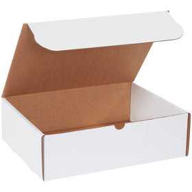 Professional white literature mailers sized at 13" x 10" x 4" with secure self-sealing tabs and durable ECT-32-B corrugated construction. No additional supplies needed–fold, tuck, and ship. Sold in bundles of 50 for consistent, cost-effective brand presentation.