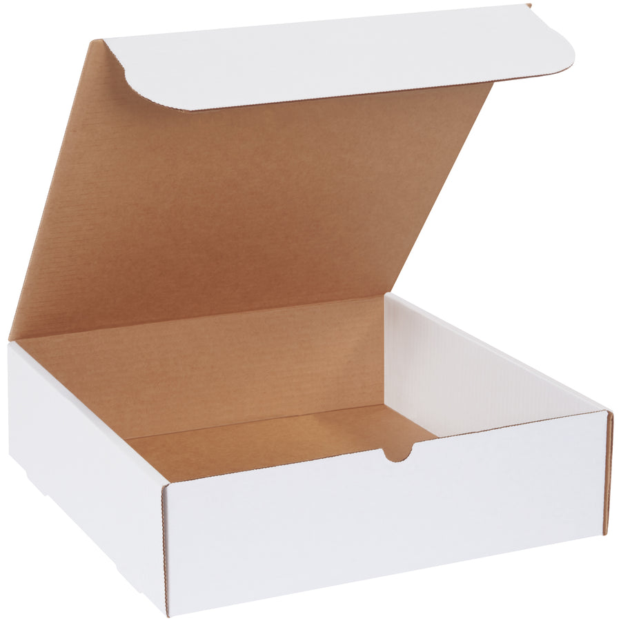 Professional 14" x 14" x 4" white corrugated literature mailers designed for e-commerce brands who need reliable, cost-effective shipping. Strong ECT-32-B construction with self-sealing tabs requires zero assembly supplies–fold, tuck, and ship. Sold in bundles of 50.