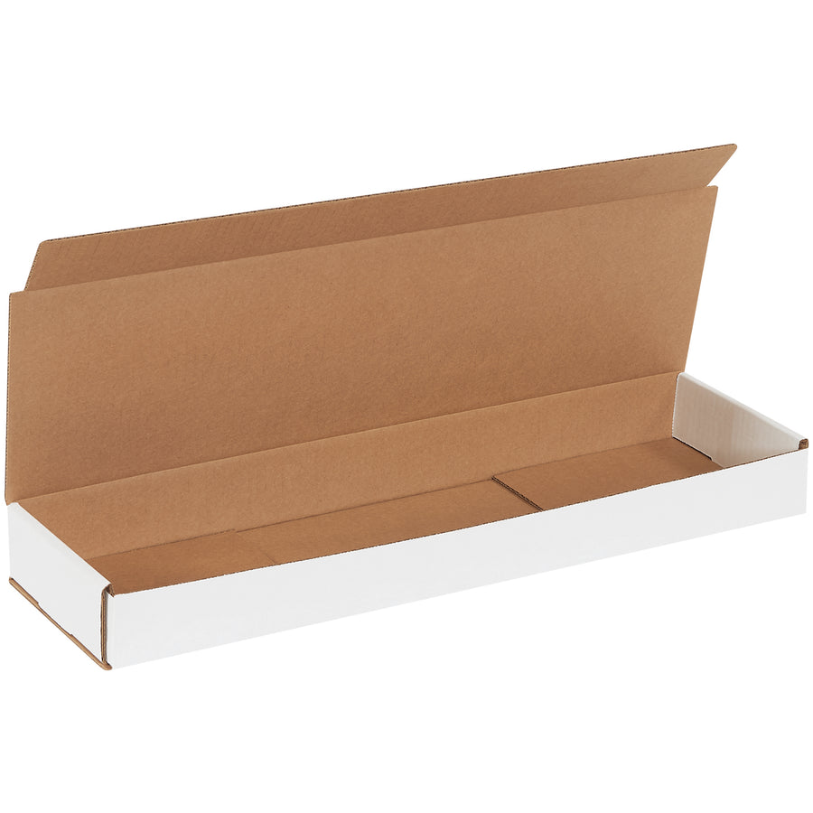 Heavy-duty ECT-32-B white corrugated mailers in 21" 6" 2" dimensions ship lightweight items with maximum protection and minimal postage spend. One-piece fold-and-tuck design requires no tape, glue, or staplesβready to pack in seconds. Sold in bundles of 50.