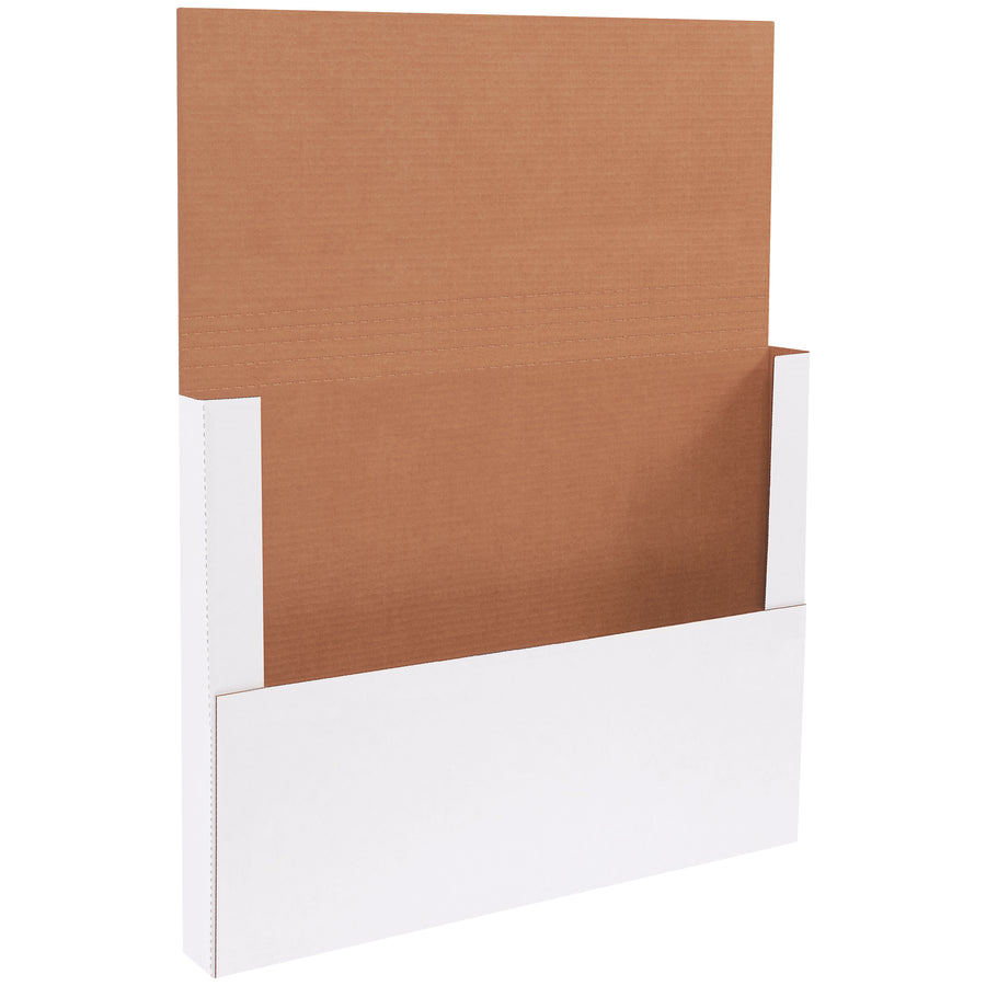 Professional 24x18x2" white corrugated mailers designed for e-commerce brands shipping flat items like framed pictures, documents, and artwork. Multi-depth scoring allows flexible folding to your exact depth requirements, while ECT-32-B construction delivers crush resistance and a polished appearance. Sold as bundle of 50.