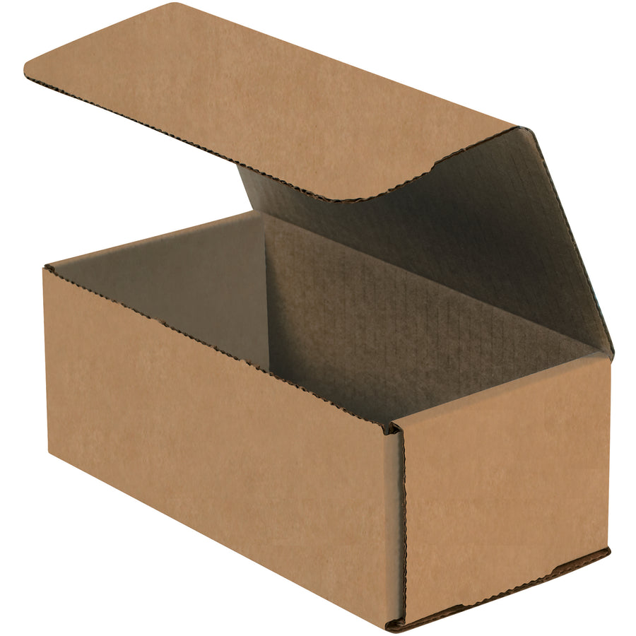 ECT-32-B kraft corrugated mailers sized 8" 4" 3" deliver double-wall crush resistance in a one-piece, fold-and-tuck design that requires no tape, glue, or staples. Ships and stores flat to maximize warehouse efficiency. Bundle of 50 reduces per-unit costs and freight spend for high-volume shippers.