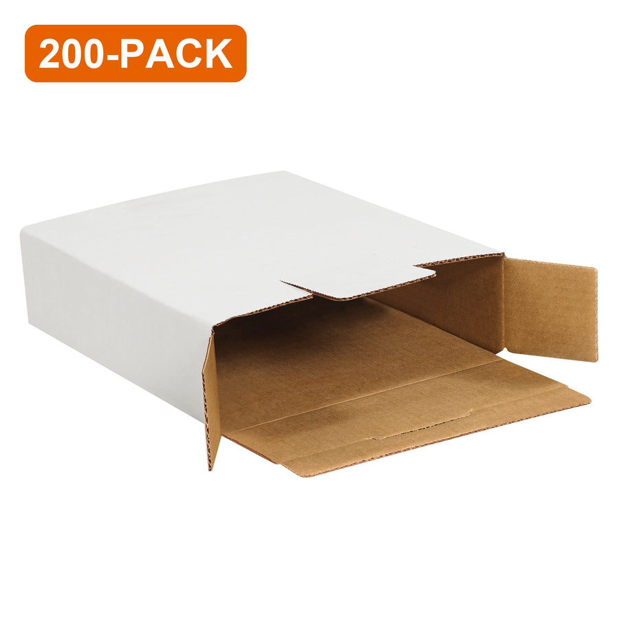 11 1/8 x 8 5/8 x 2 1/2 in White Corrugated Side Load Locking Mailers, 200-Pack (4 Bundles of 50)