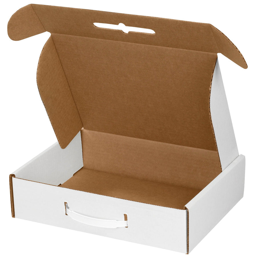 12 1/8 x 9 1/4 x 3 in ECT-32-B White Corrugated Carrying Cases with Handles 10/Bundle MCC1