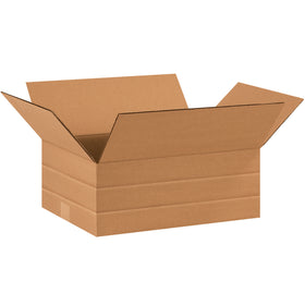 Reduce inventory complexity and shipping costs with these pre-scored 16x12x6 multi-depth corrugated boxes. Five scored fold lines let you adjust box height from 2" to 6" without a carton sizer. Strong ECT-32 kraft construction holds up through the supply chain–sold in bundles of 25.