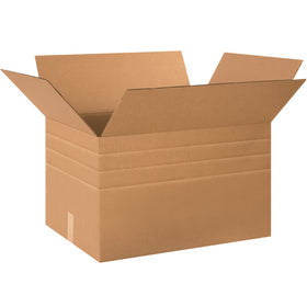 Multi-depth corrugated boxes designed for warehouse managers who need flexible sizing without multiple SKUs. These 24x18x18 kraft cartons feature pre-scored sides that fold to 3 different heights, eliminating the need for a carton sizer. Sold as a bundle of 15 boxes with ECT-32 single wall strength.