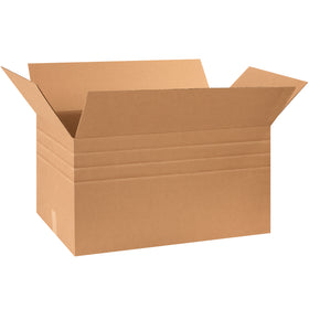 Eliminate carton sizer headaches with pre-scored corrugated boxes that fold to multiple depths. These 30x17x16 ECT-32 kraft boxes cut inventory complexity and parcel shipping costs by letting you right-size every shipment. Bundle of 15 boxes.