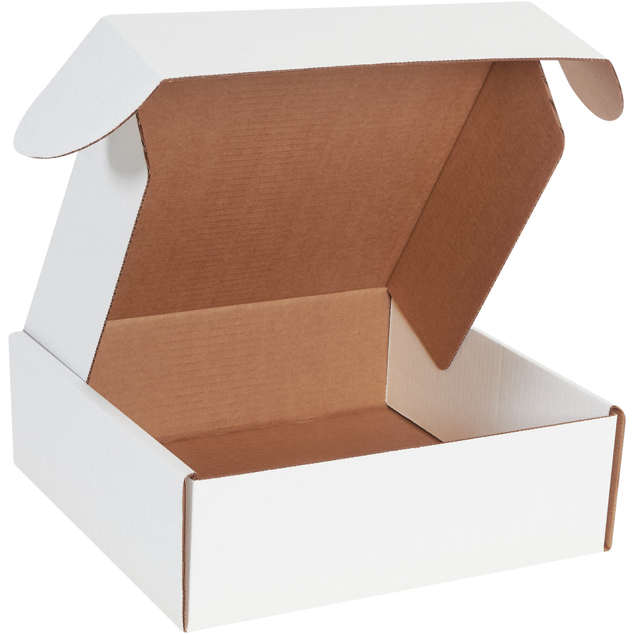 Professional 12x12x4 white corrugated literature mailers with integrated locking tabs and protective side flaps designed for maximum document security and crush resistance. Made from durable ECT-32-B corrugated material and assembled in seconds without tape, glue, or staples. Sold as a bundle of 50 mailers.