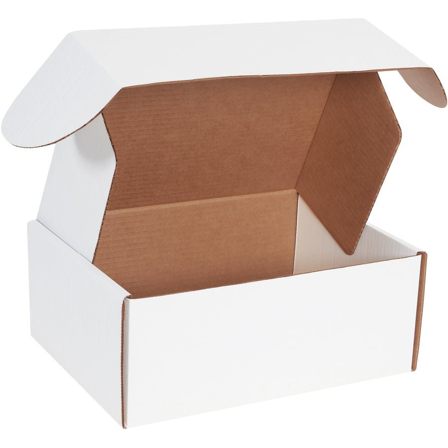 Professional-grade white corrugated literature mailers designed for e-commerce brands shipping important documents and promotional materials. Features front locking tabs, protective side flaps, and self-seal closure‚no tape, glue, or staples required. Assembled from durable ECT-32-B corrugated for maximum crush resistance and stacking strength.