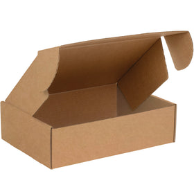 Professional kraft corrugated mailers designed for e-commerce brands shipping documents and catalogs with maximum protection. Deluxe side flaps and front tuck closure provide crush-resistant durability using ECT-32-B corrugated material. Assembles in seconds without tape, glue, or staples–50 mailers per bundle.