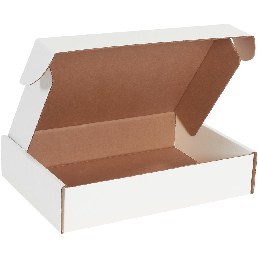 Professional-grade 14x10x3 deluxe literature mailers featuring protective side flaps and front locking tabs for maximum document security. Manufactured from strong ECT-32-B white corrugated with crush-resistant design. Assembles in seconds without tape, glue, or staples–sold as a convenient bundle of 50.