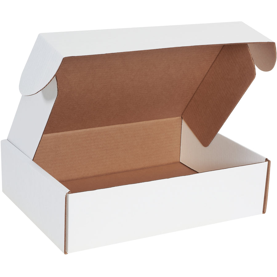 Professional-grade deluxe white literature mailers designed for e-commerce brands shipping documents, catalogs, and promotional materials. Features protective side flaps, front locking tabs, and ECT-32-B corrugated construction for maximum crush resistance. Assembles in seconds without tape, glue, or staplesβ50 mailers per bundle.