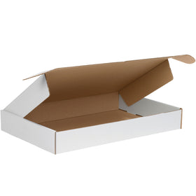 Professional 18x12x2 white corrugated literature mailers designed for e-commerce brands who demand crush-resistant protection. Features front locking tabs, protective side flaps, and ECT-32-B strength–assembles in seconds without tape or tools. 50-pack bundle.