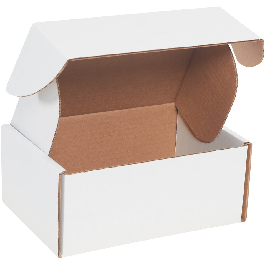 Protect your documents with professional-grade 9x6.5x4" white corrugated mailers featuring front locking tabs and side flaps for maximum crush resistance. ECT-32-B construction assembles in seconds with zero tape, glue, or staples required. Sold as a bundle of 50 deluxe literature mailers.