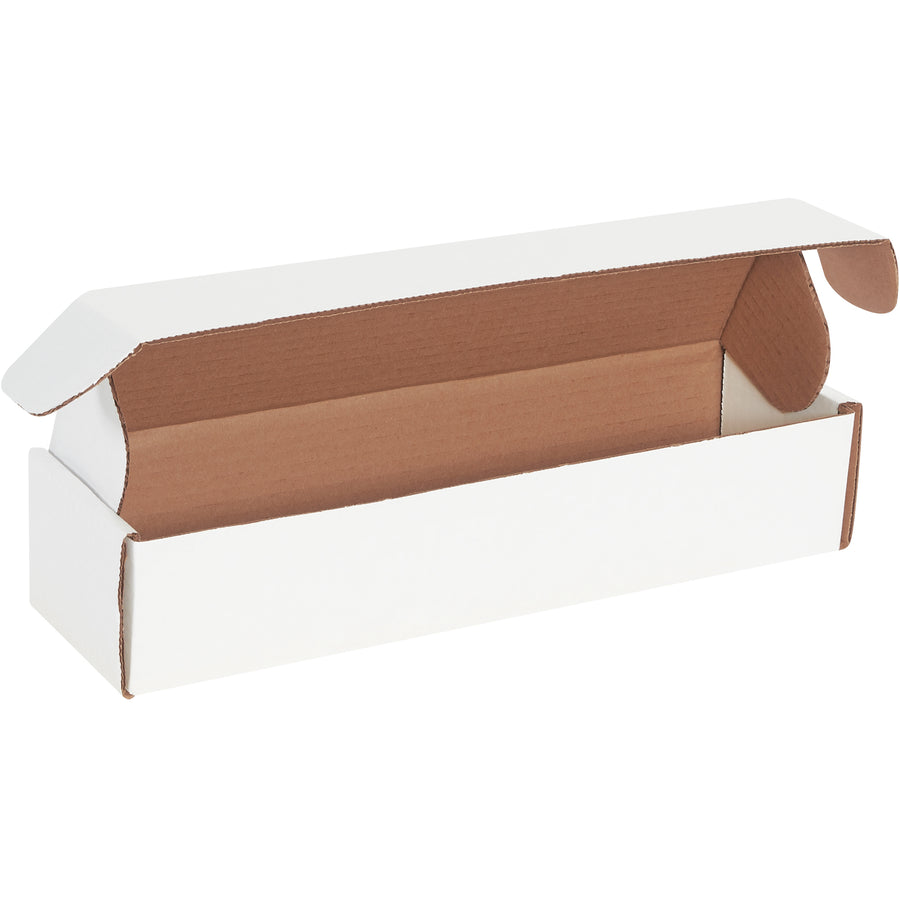 Professional white deluxe literature mailers (14" x 3.75" x 2.75") with protective side flaps and front locking tabs ensure your documents arrive pristine. Made from durable ECT-32-B corrugated material and assemble in seconds without tape, glue, or staples. Sold as a bundle of 50.
