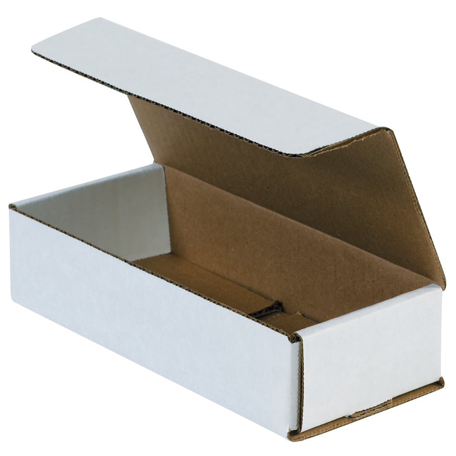 One-piece white corrugated mailers measuring 7.5" x 3.25" x 1.75" with ECT-32-B crush-resistant construction. Fold and tuck in seconds–no tape, glue, or staples required. Lightweight design cuts postage; double-wall protection on front and sides. Sold as 50-piece bundle.
