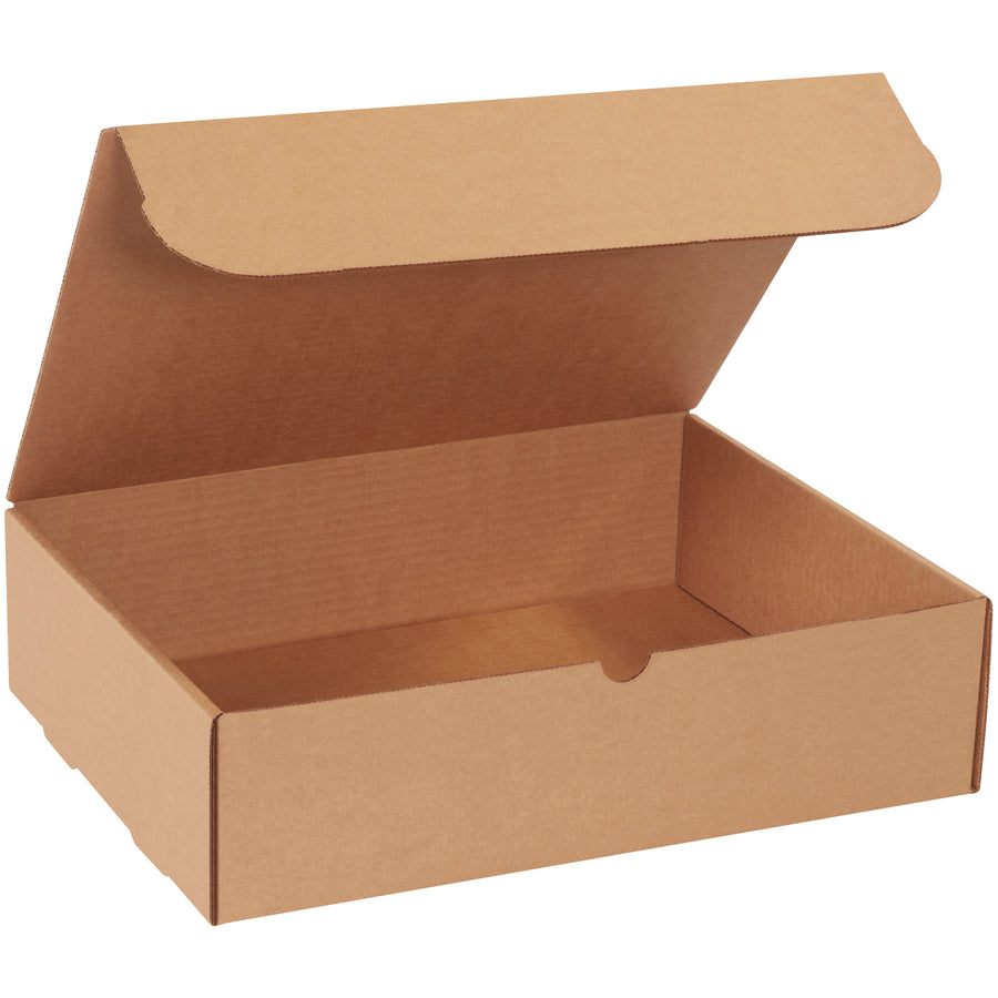 Professional kraft literature mailers designed for e-commerce brands shipping documents, catalogs, and promotional materials. These 15 1/8 x 11 1/8 x 4" crush-resistant mailers assemble in seconds with no tape, glue, or staples required–perfect for high-volume shipping. Bundle of 50 corrugated boxes built from durable ECT-32-B kraft material.