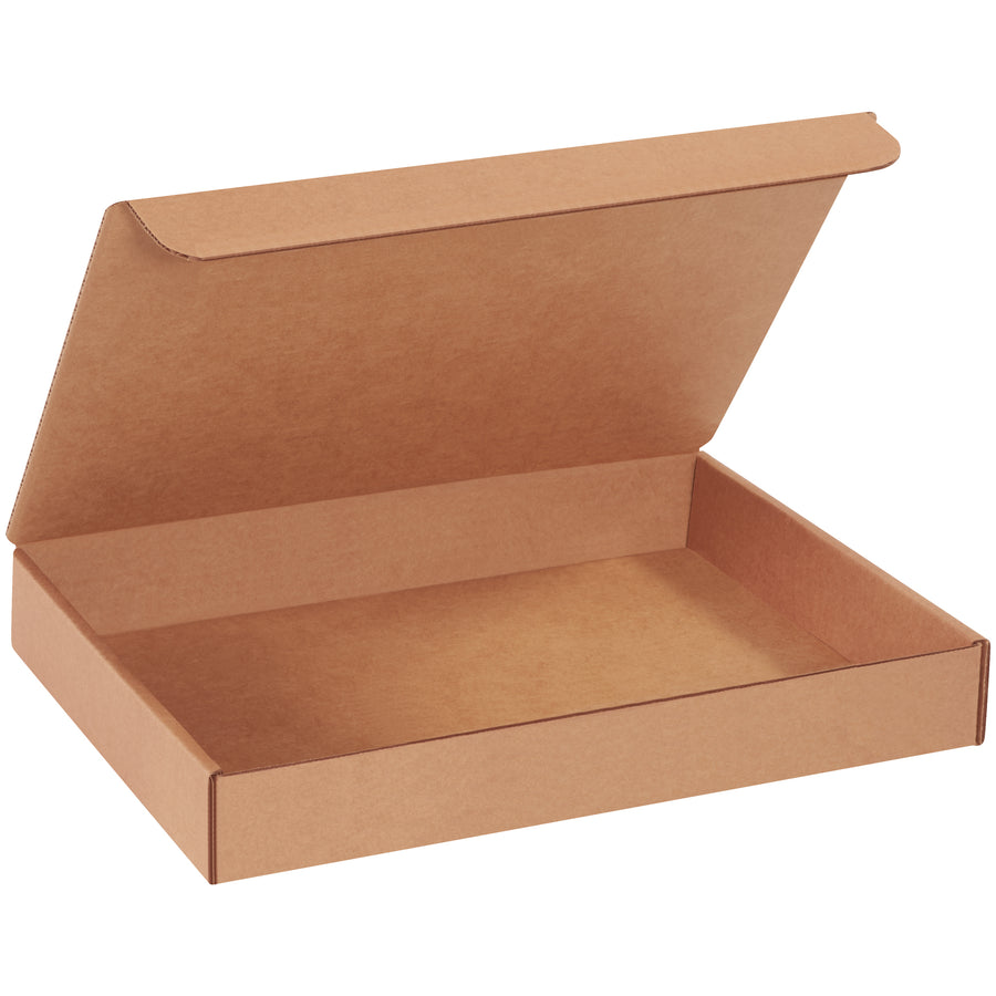 Professional kraft literature mailers sized at 14" x 10" x 2" for perfectly fitted document shipments. Made from durable ECT-32-B corrugated material with self-sealing closure–no tape, glue, or staples required. Sold in bundles of 50 for cost-effective bulk ordering.