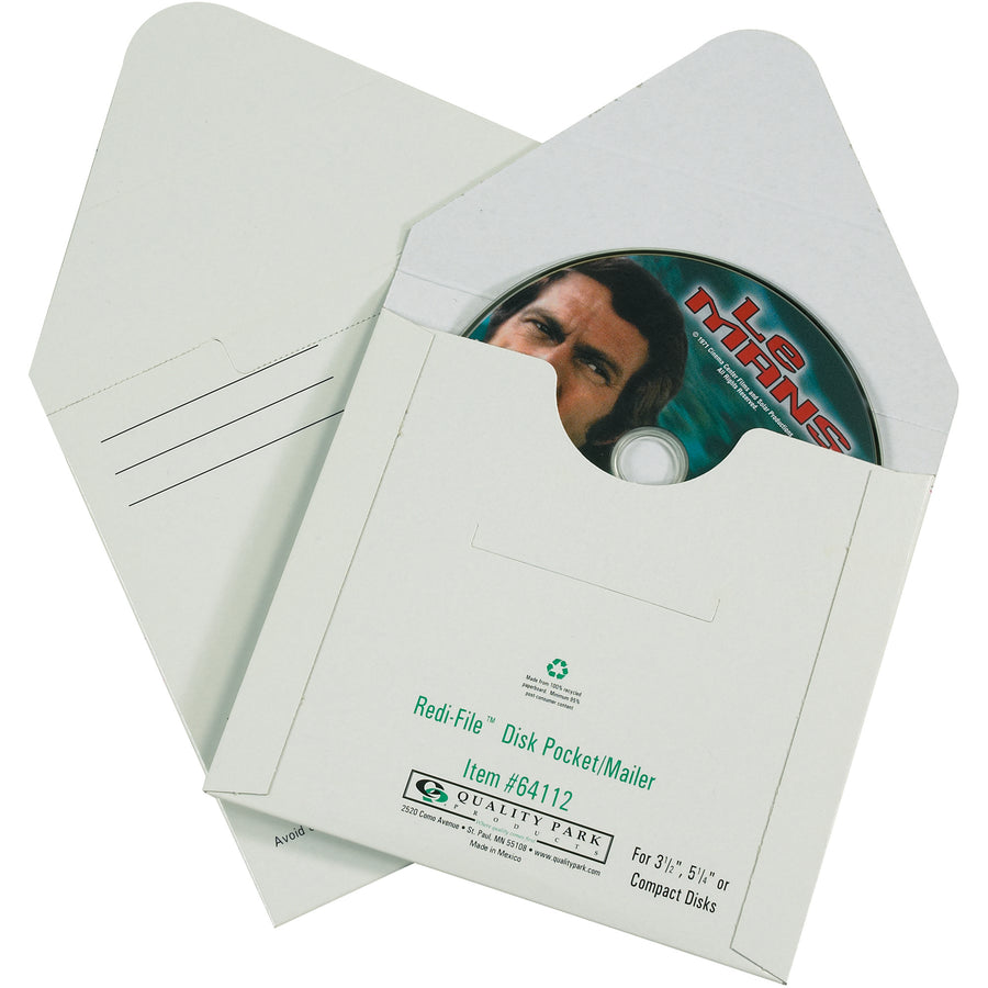 Protect your CDs and DVDs with professional-grade white fibreboard mailers featuring self-seal closure and superior crush resistance. Made from 100% recycled paperboard, these 5 1/8" x 5" mailers deliver impressive presentation while safeguarding media during transit. Buy by the case of 100 and reduce per-unit shipping costs.