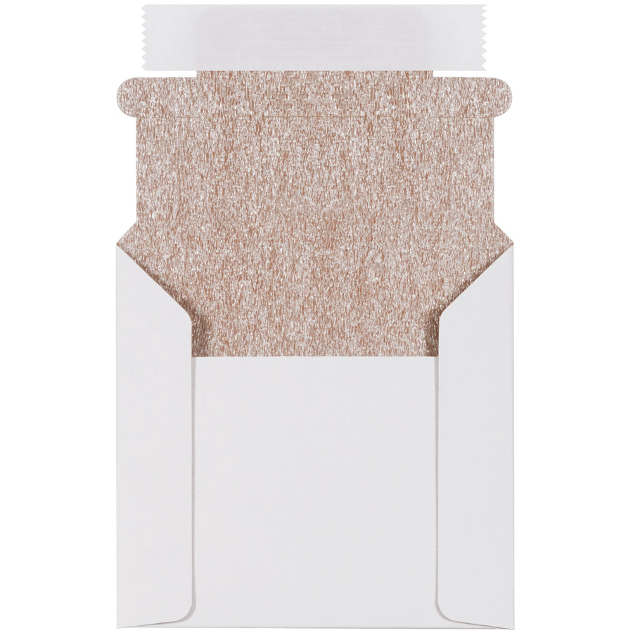 Protect your audio and video CDs in transit with these self-sealing foam lined CD mailers. Engineered from 100% recycled white fibreboard, each 5 1/8x5 mailer features integrated foam cushioning and tear-strip access for professional presentation. Order your case of 100 today.