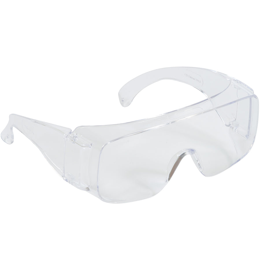 Economical 3M Tour-Guard V safety glasses protect visitors and employees with clear polycarbonate construction and 99.9% UV absorption. ANSI Z87.1 and CSA Z94.3 compliant. Flexible design fits over most prescription eyeglasses. Sold as case of 25 units.