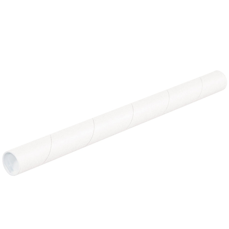 1.5x12 White Spiral Wound Mailing Tubes with Caps 50/Case P1512W