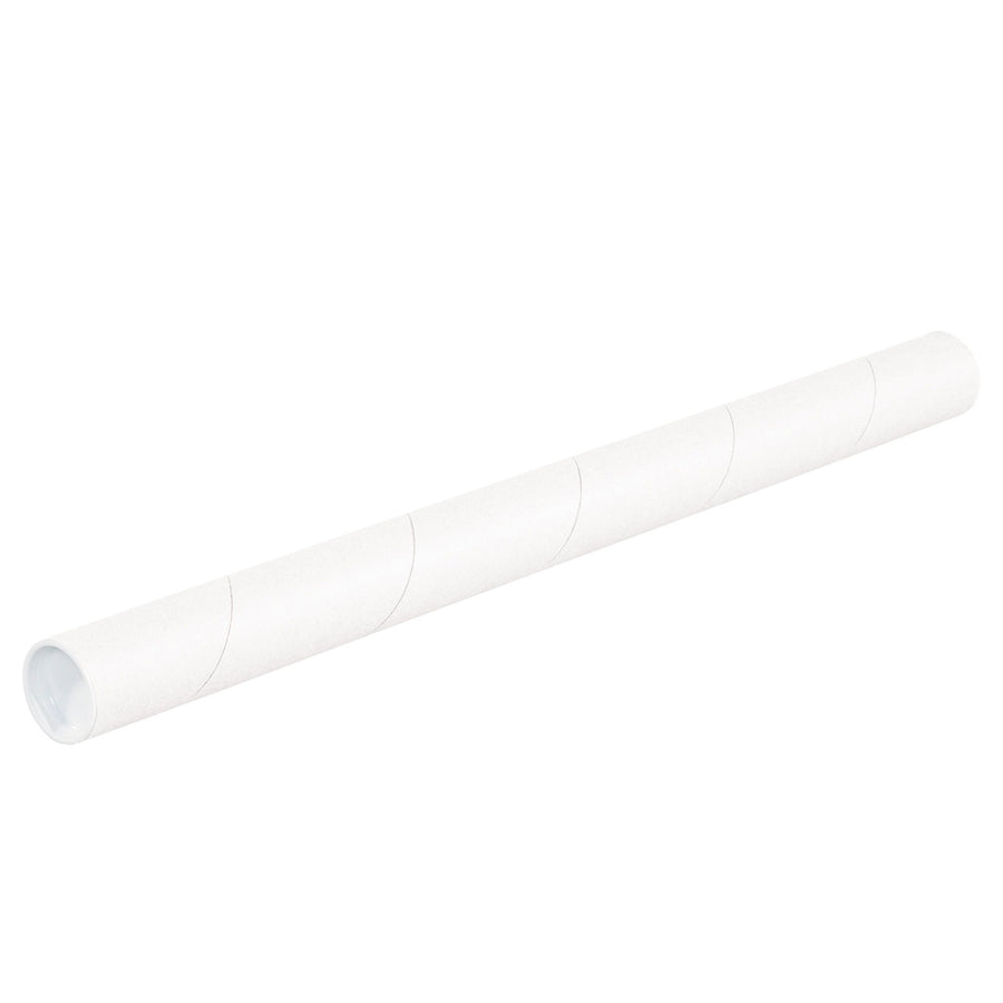 1.5x36 White Spiral Wound Mailing Tubes with Caps 50/Case P1536W