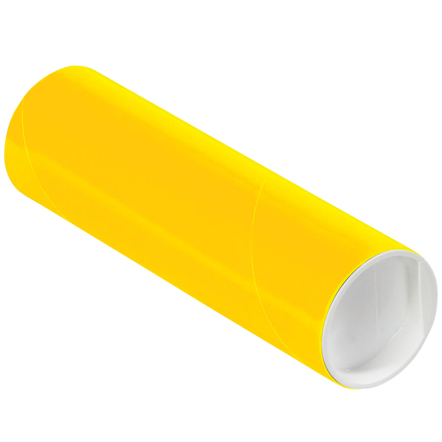 Bright yellow 2x6 mailing tubes with included white plastic caps–ideal for mailrooms, document categorization, and shipping blueprints. Heavy-duty 0.06" spiral wound fibreboard construction ensures contents arrive intact. Sold in convenient cases of 50.