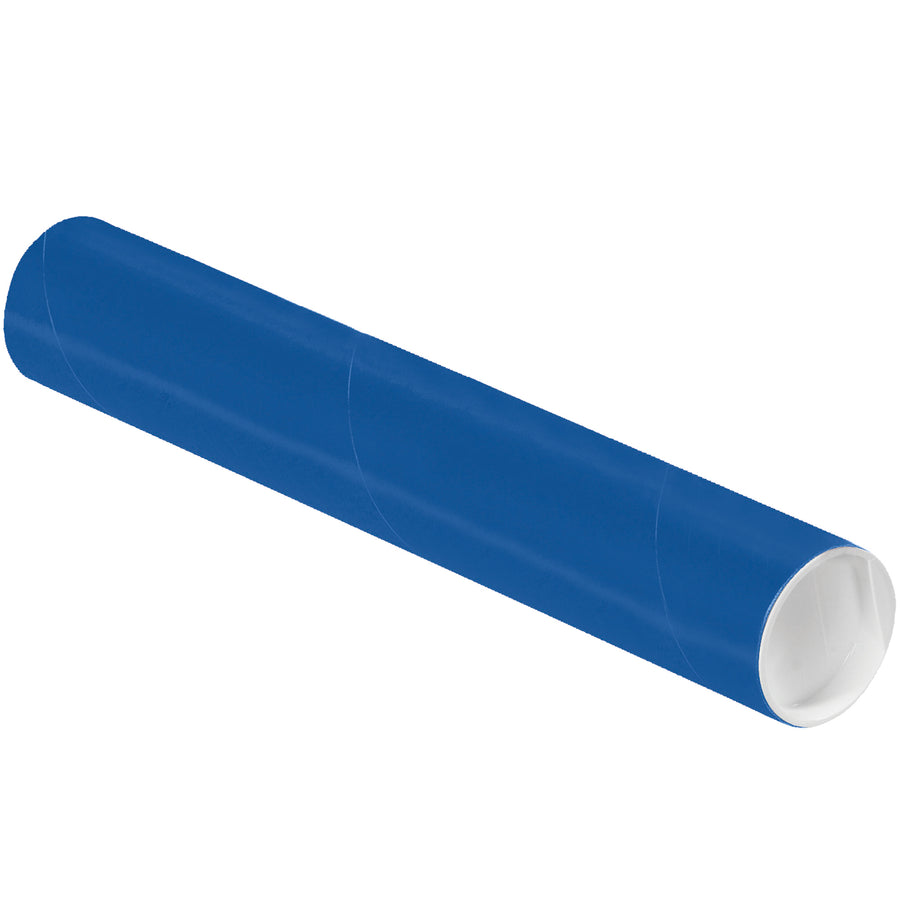 Durable 2x12" blue mailing tubes built from 0.06" thick, 3-ply spiral wound fibreboard with included white plastic end caps. Case of 50 tubes delivers reliable document and poster protection at competitive bulk pricing. Bright blue color enables quick identification and categorization in busy mailrooms.
