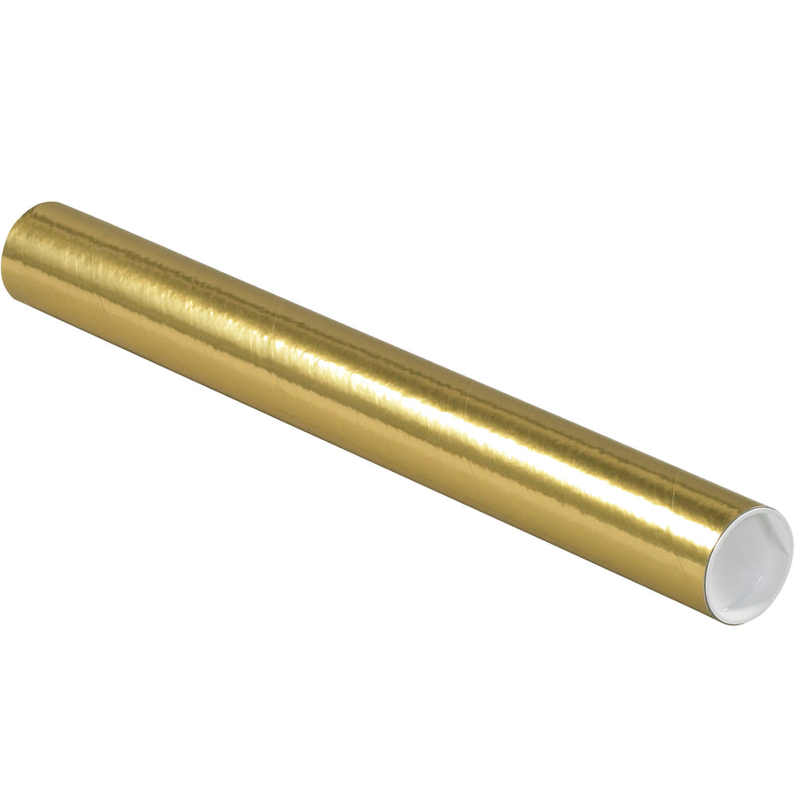 Professional-grade 2x18" gold mailing tubes with included white end caps protect your documents, blueprints, and posters during shipping. Built with durable 0.06" thick, 3-ply spiral wound fibreboard construction for maximum structural integrity. Order by the case (50 tubes) for cost-efficient bulk packaging that meets shipping compliance standards.