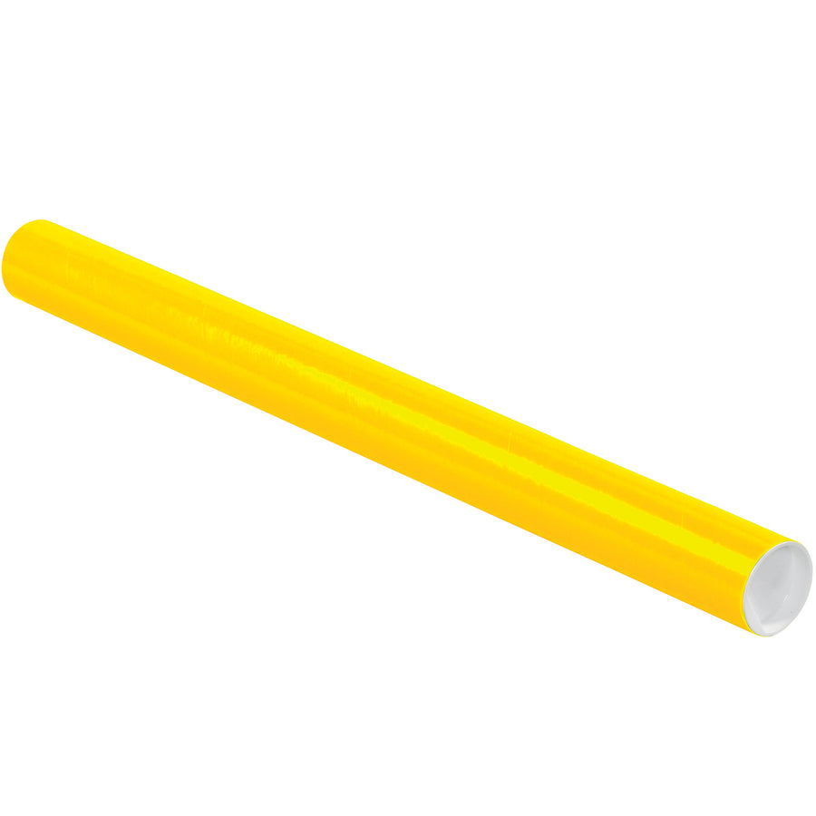Protect and organize documents with these durable 2x24" yellow mailing tubes. Heavy-duty 3-ply spiral wound fibreboard with included white plastic end caps ensures secure shipping compliance. Order 50-tube cases for cost-efficient bulk purchasing.
