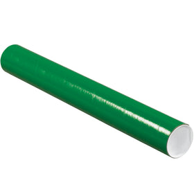 Professional-grade 3x24" green mailing tubes with included white plastic end caps protect documents, blueprints, and posters during shipping. Heavy-duty 3-ply spiral wound fibreboard construction withstands handling and stacking. Case of 24 tubes delivers cost-efficient color-coded organization for mailrooms and shipping departments.