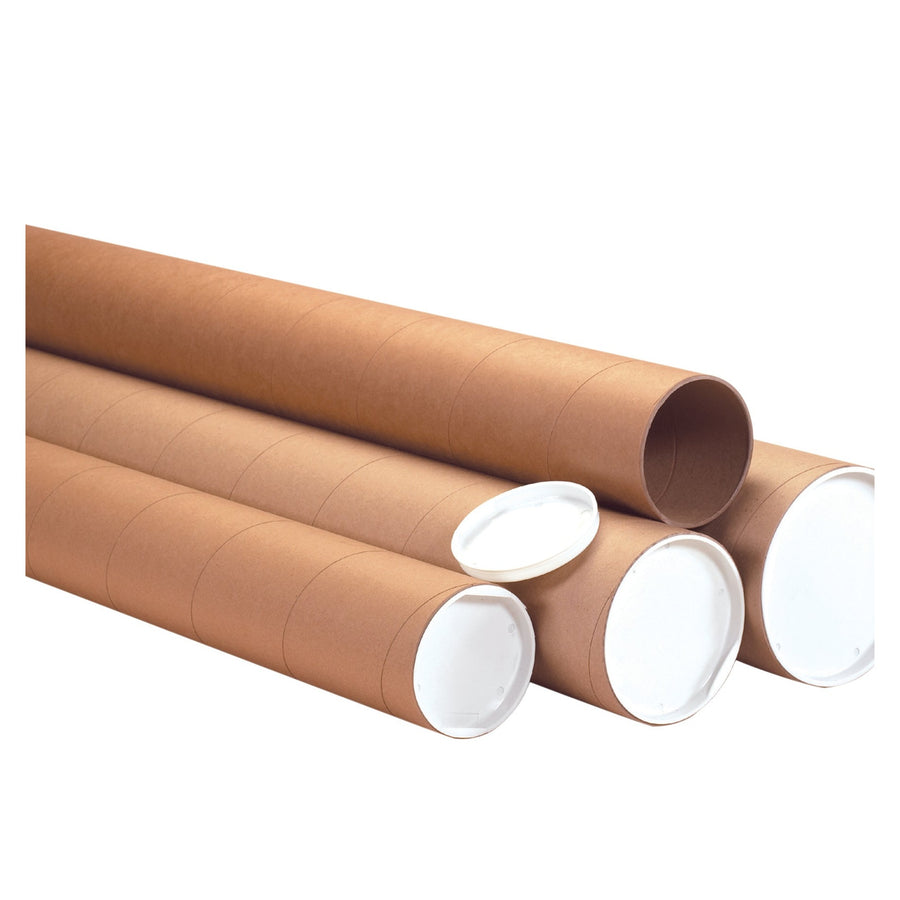 Poster & Print Mailing Tubes | 3 x 24 in Kraft Heavy-Duty with Caps, 24/Case P3024KHD
