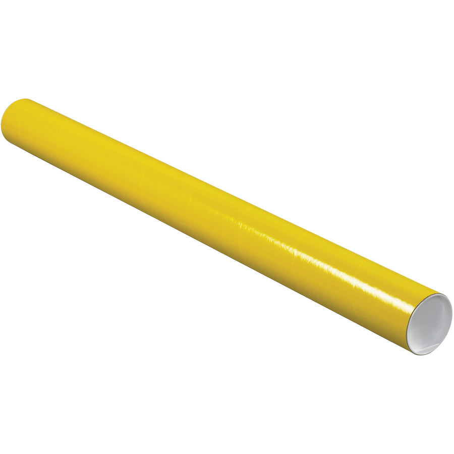 Professional-grade 3x36" yellow mailing tubes for identifying, protecting, and shipping documents, blueprints, and posters. Strong 3-ply spiral wound fibreboard construction with included white plastic end caps. Ships as a convenient 24-pack case.