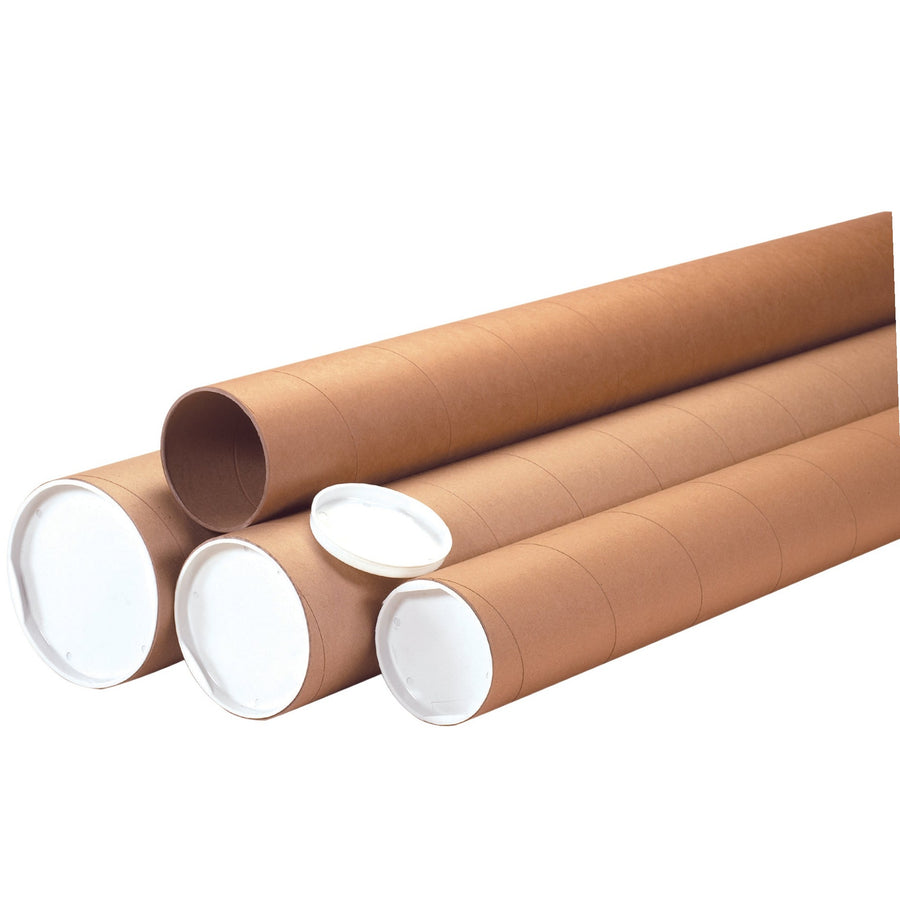 3x60 Kraft Heavy-Duty Mailing Tubes with Caps 24/Case P3060KHD