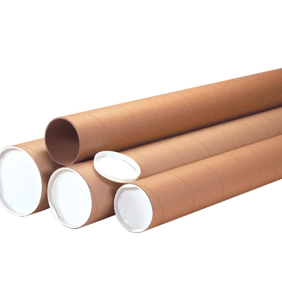 4x36 Kraft Heavy-Duty Mailing Tubes with Caps 12/Case P4036KHD