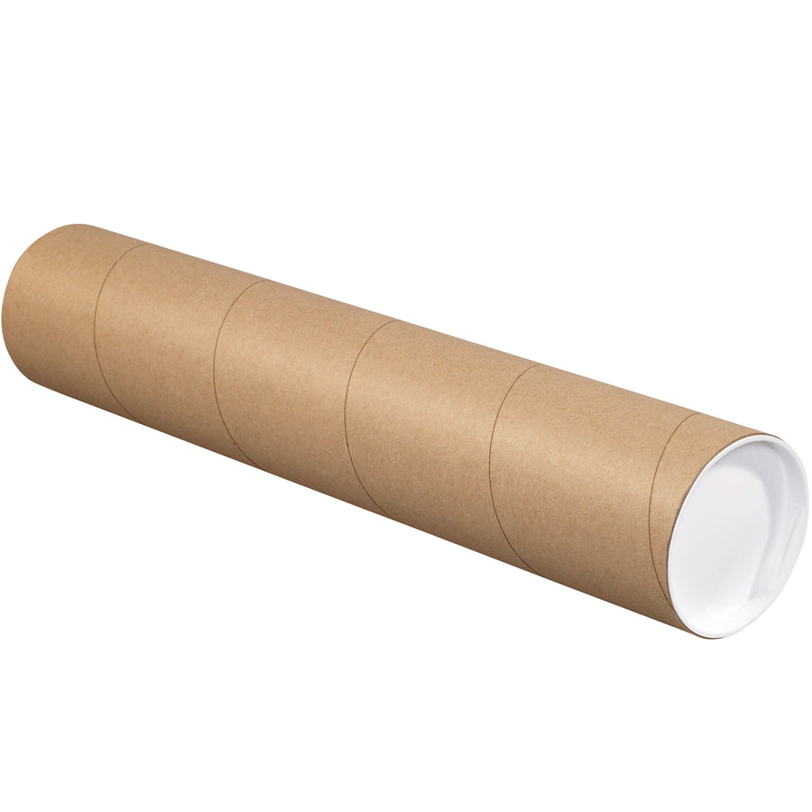 Economical 4" x 42" kraft mailing tubes with included white end caps that snap securely into place‚no pop-offs during shipment. Three-ply spiral wound fibreboard construction delivers durability for document storage, blueprints, posters, and cylindrical mailers. Sold as a case of 15 reusable, recyclable tubes.