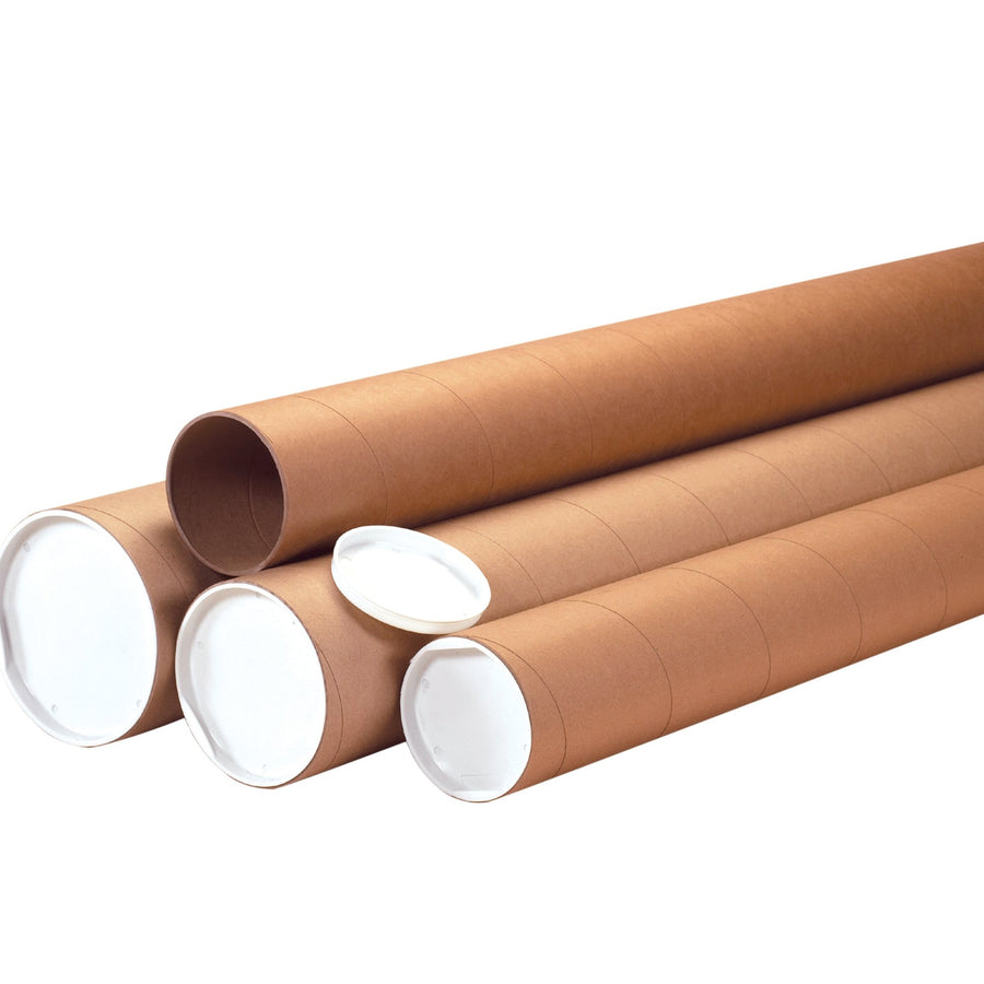 4x42 Kraft Heavy-Duty Mailing Tubes with Caps 12/Case P4042KHD