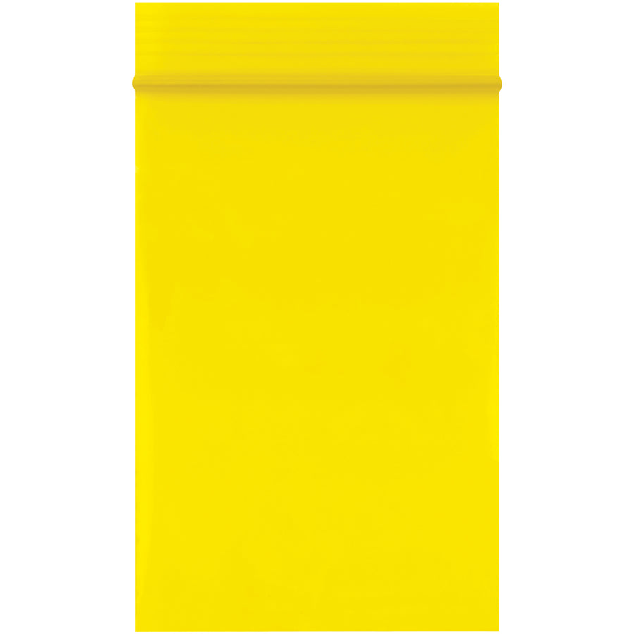 Bright yellow 2 mil reclosable poly bags in 2x3" dimensions make inventory identification effortless while protecting products from dirt and moisture. FDA and USDA compliant polyethylene construction with reusable ziplock design. Sold by the case of 1,000 bags.