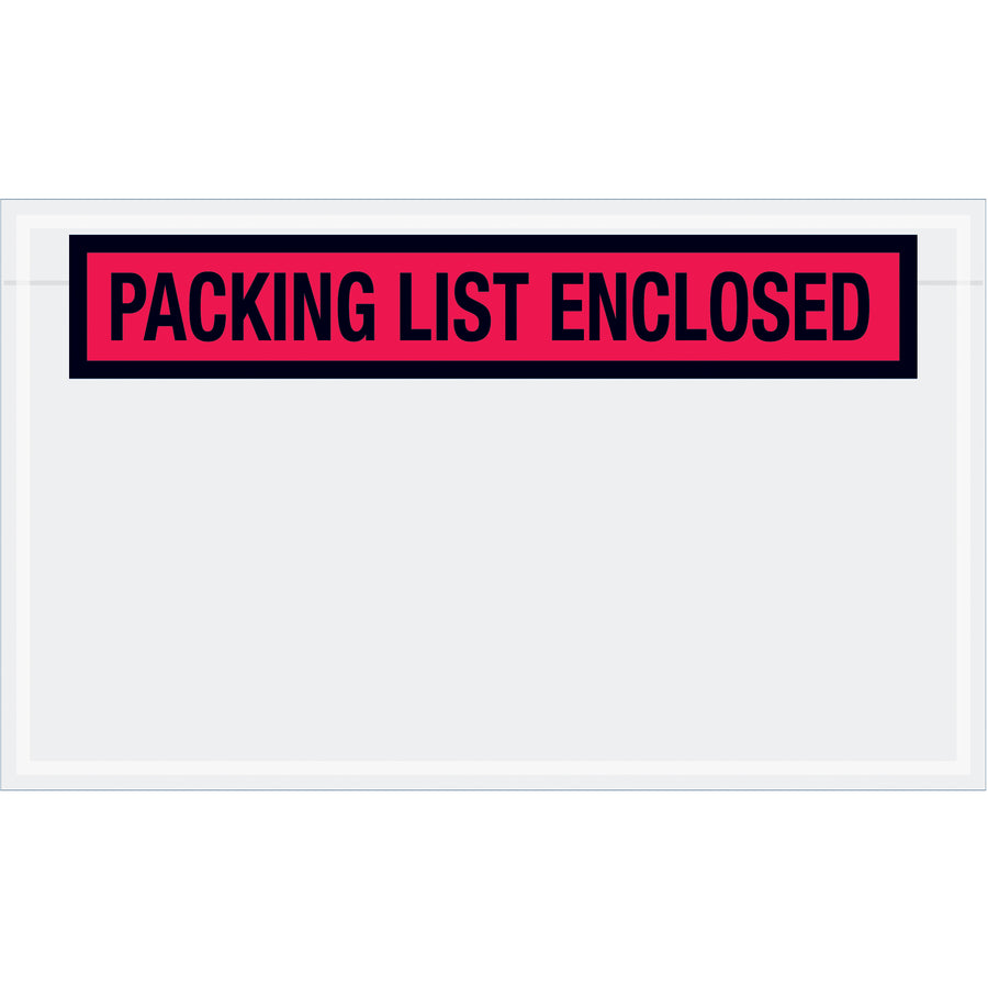 Pre-printed "Packing List Enclosed" envelopes in bright red 2 mil poly protect critical shipping documents with reliable hot melt adhesive. Sized 4.5" √ó 7.5" and sold by the case of 1,000 for high-volume fulfillment operations. Panel-face design ensures clear visibility on corrugated boxes and paper-based shipments.