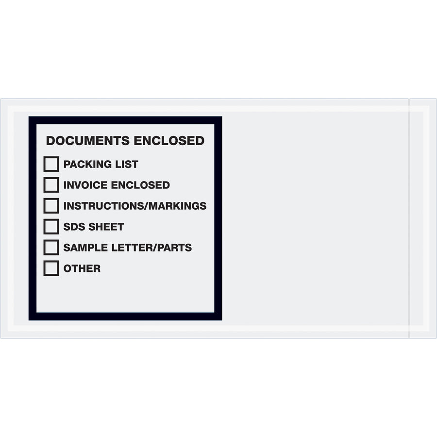 Industrial-grade 5.5" x 10" packing list envelopes with pre-printed "Safety Data Sheet" messaging. Heavy 2 mil poly construction with permanent adhesive backing adheres securely to packages, pallets, and documentation. Ships 1,000 per case for cost-effective bulk ordering.