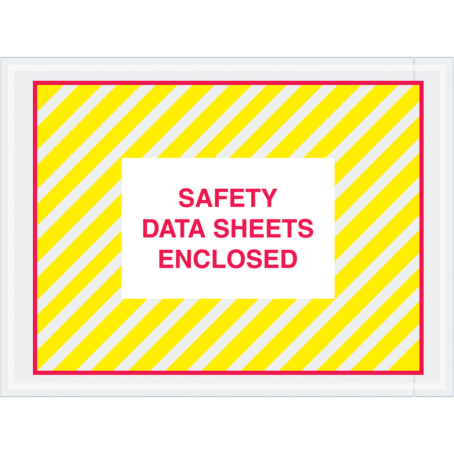 Pre-printed "Safety Data Sheet Enclosed" envelopes built tough for industrial shipping. Heavy 2 mil poly construction with reliable adhesive backing adheres to any surface. 4.5" x 6" format, sold by the case of 1,000–reduce compliance risk and streamline your shipping process.