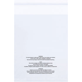 Compliant resealable poly bags for safe product storage and shipping. 10x15" dimensions, 1.5 mil LDPE thickness, sold by the case of 100. Trilingual suffocation warning printed on every bag ensures regulatory compliance and customer safety.