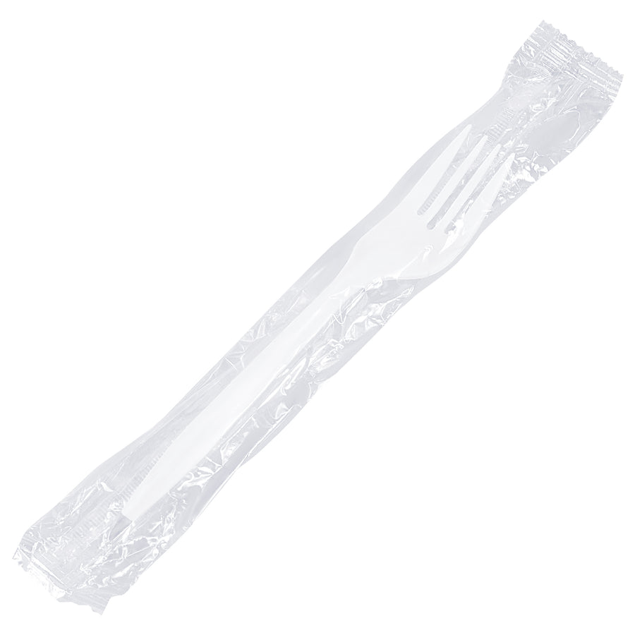 Eliminate washing costs and lost silverware with our individually wrapped white plastic forks. Standard-weight construction handles normal foodservice use, sold in convenient cases of 1,000 units. Perfect for lunch rooms, cafeterias, and restaurant carry-out orders.