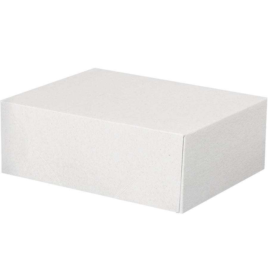Professional-grade 8.5" x 11" x 4" white fibreboard folding cartons designed for secure document and stationery storage. Two-piece snap-assembly construction requires no adhesive or assembly time. Ships and stores flat to maximize warehouse efficiency–case of 150 units.