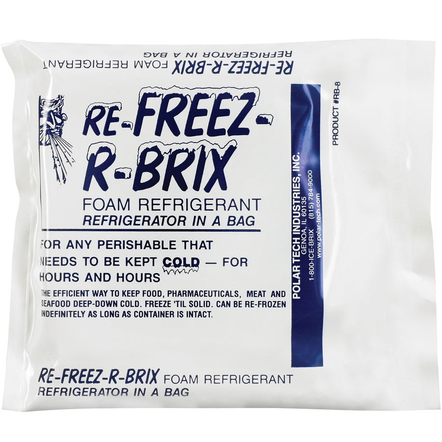 Keep pharmaceuticals, blood products, and lab samples protected with Re-Freez-R-Brix® cold bricks that maintain uniform temperature for over 12 days. Each 4.5x4x0.75 foam refrigerant brick is sealed in heavy-duty plastic and formulated with food-safe, non-toxic materials. Buy by the case of 42 units for maximum cost efficiency.