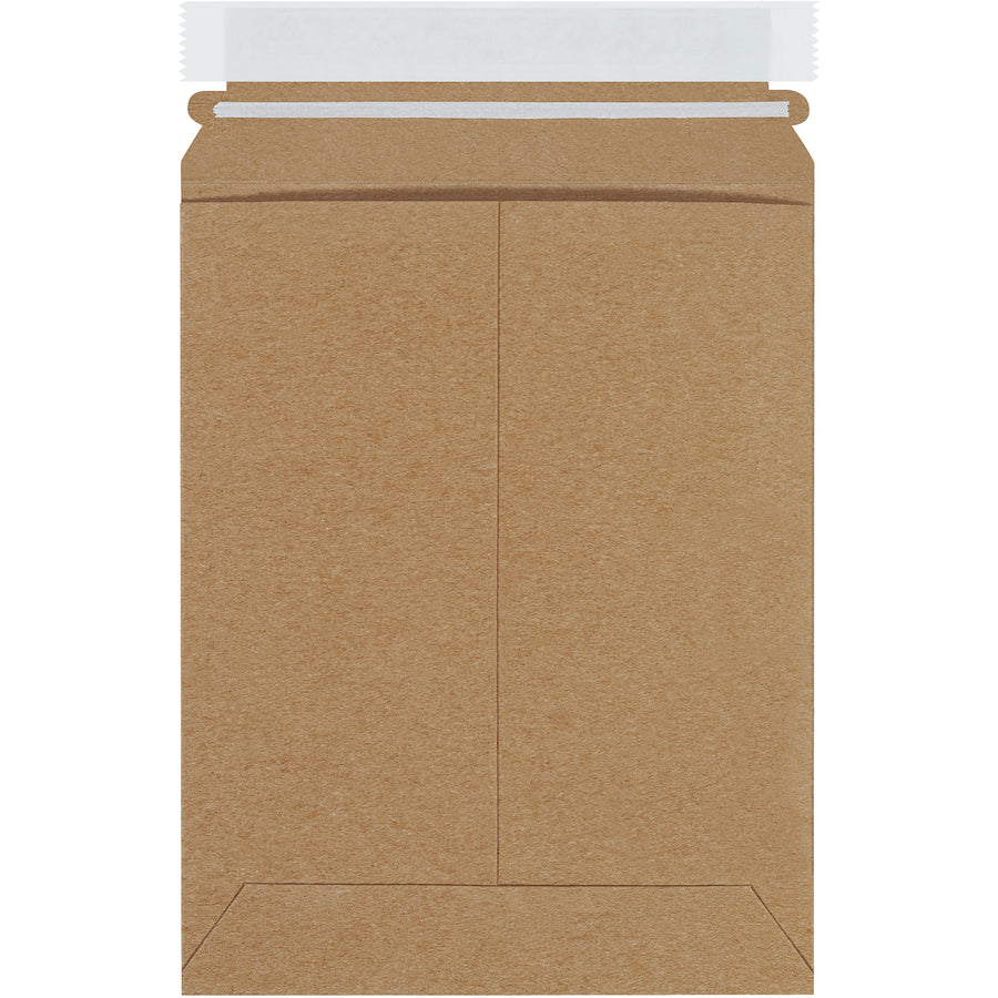 Professional-grade 7x9" kraft self-seal stayflat mailers crafted from .028 chipboard for superior puncture resistance and rigid protection. Peel-and-seal closure with pull-tab tear strip eliminates extra steps. Ships as case of 100–lightweight design reduces postage costs without sacrificing durability.