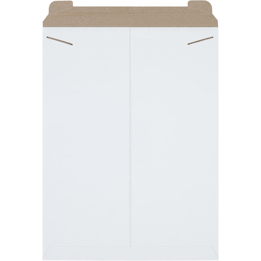 Protect documents and photos with these rigid 18 x 24" white chipboard Stayflats mailers featuring secure tab lock closure. Manufactured from .028 chipboard for guaranteed non-bendable performance without added stiffeners. Lightweight design reduces postage costs–case of 50.